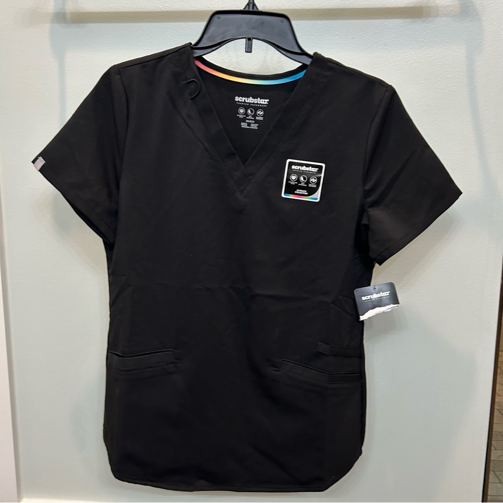 Scrubstar V-Neck Black Scrub Top XS NWT